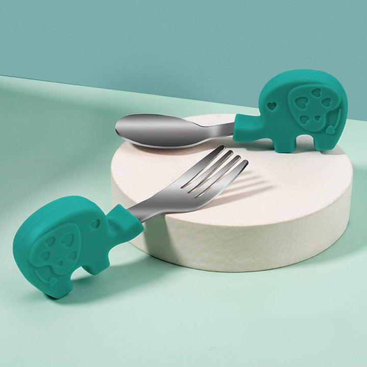 Toddler Utensil Set with Easy-Grip Elephant Handles