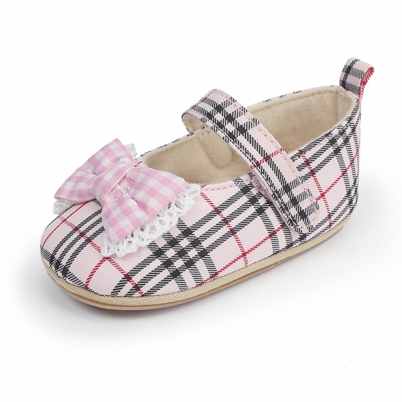 Baby Girl Plaid Mary Jane Shoes With Classic Bow Details