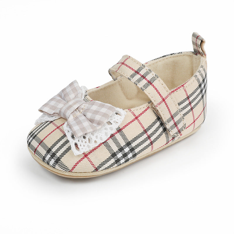 Baby Girl Plaid Mary Jane Shoes With Classic Bow Details