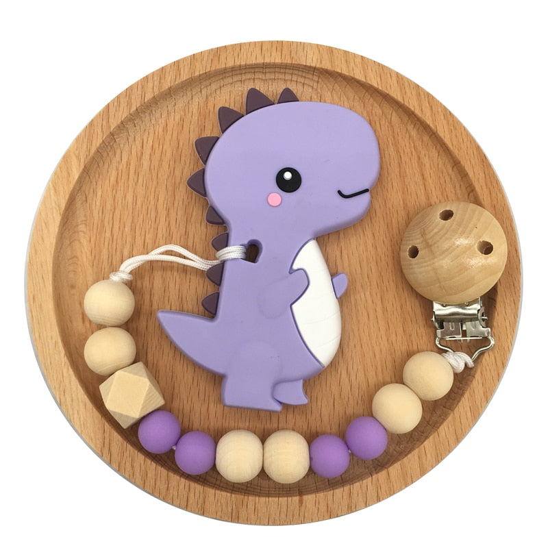 Baby Dinosaur Teether & Pacifier Clip for Soothing Gums