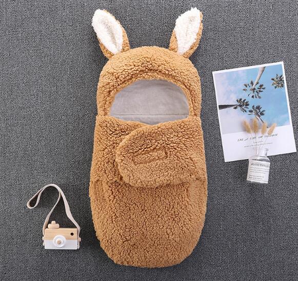 Newborn Swaddle Blanket With Warm Plush Bunny Hood