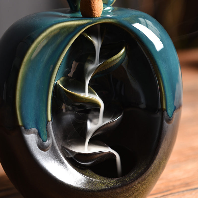 Backflow Incense Burner Apple Ceramic Waterfall Smoke