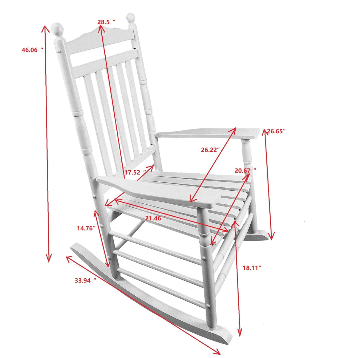 White Wooden Porch Rocking Chair for Outdoor Seating