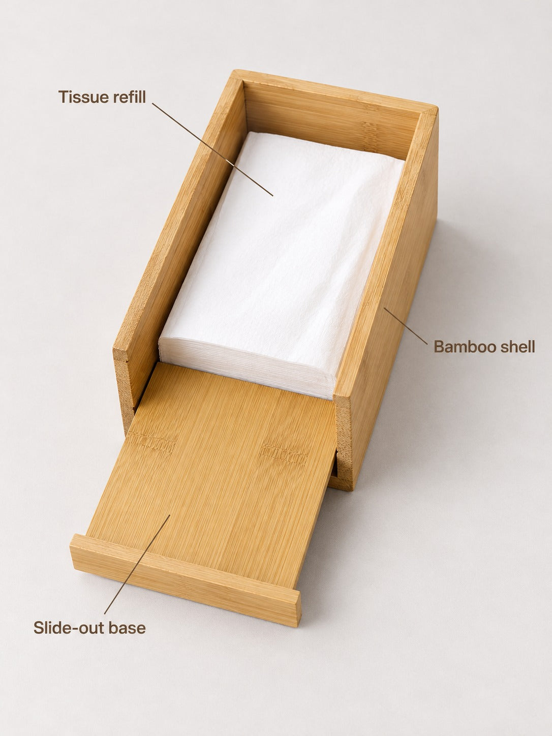 Natural Bamboo Tissue Box Holder with Slide-Out Drawer