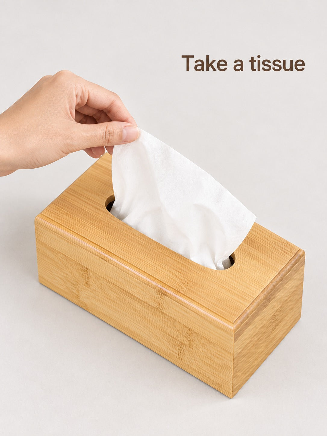 Natural Bamboo Tissue Box Holder with Slide-Out Drawer