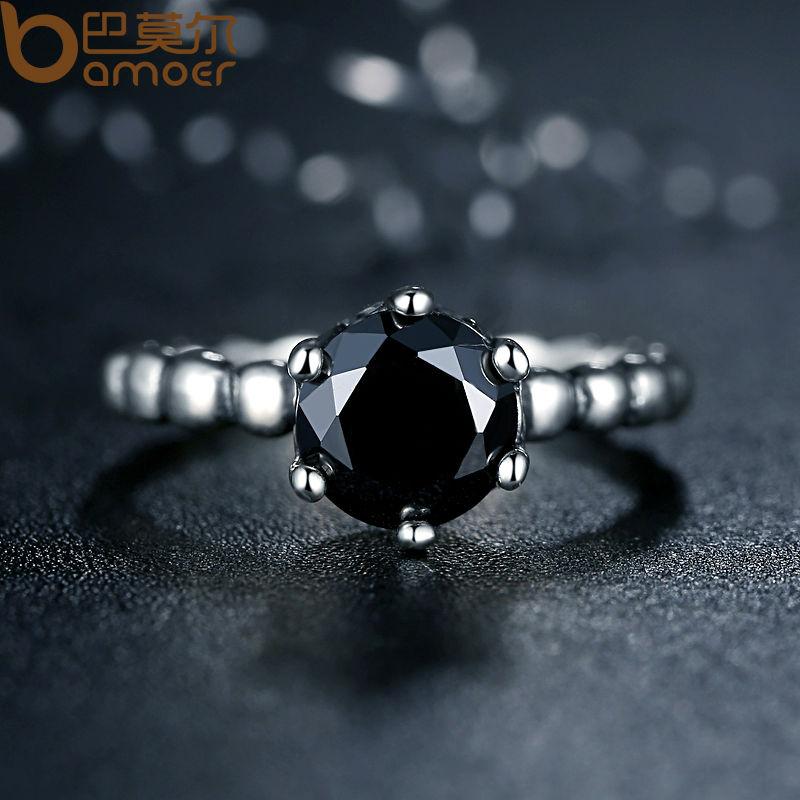 Black Cubic Zirconia Sterling Silver Ring for Women