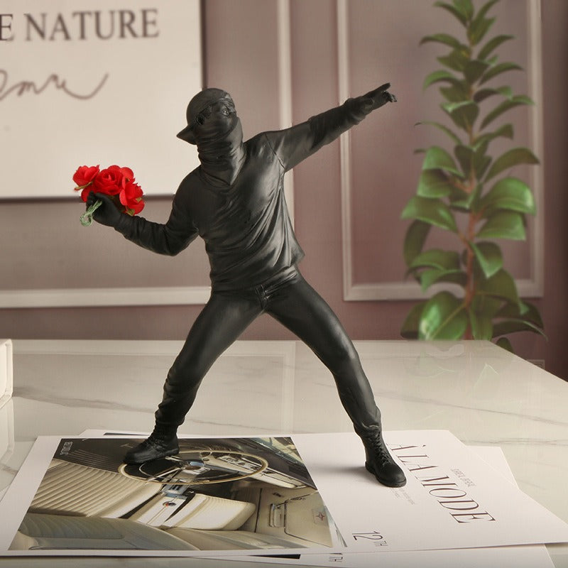 Flower Throwing Figure Sculpture – Bold Street Art Decor