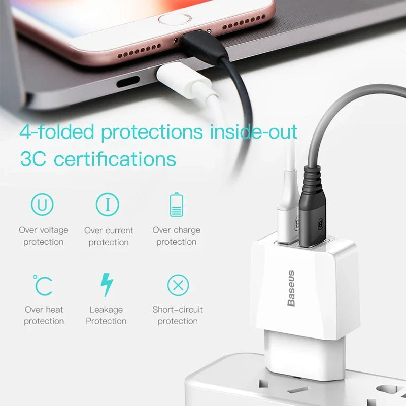 Dual-Port 2.1A USB Phone Charger for EU Travel & Home