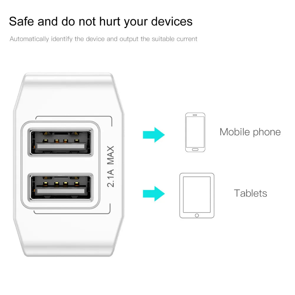 Dual-Port 2.1A USB Phone Charger for EU Travel & Home