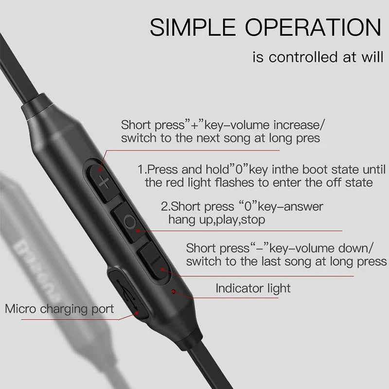 Magnetic Neckband Bluetooth Earphones, 200h Standby