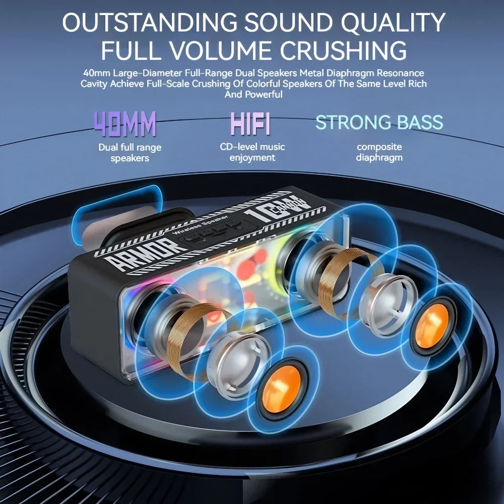 Portable Bluetooth Speaker with RGB Lights, Stereo Sound