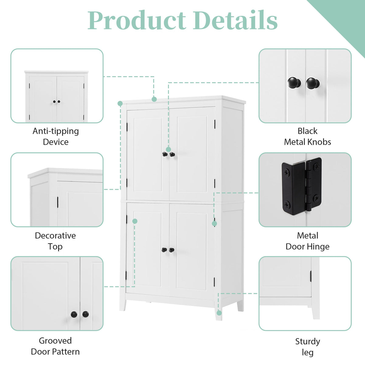 Bathroom Floor Storage Cabinet with Adjustable Shelves