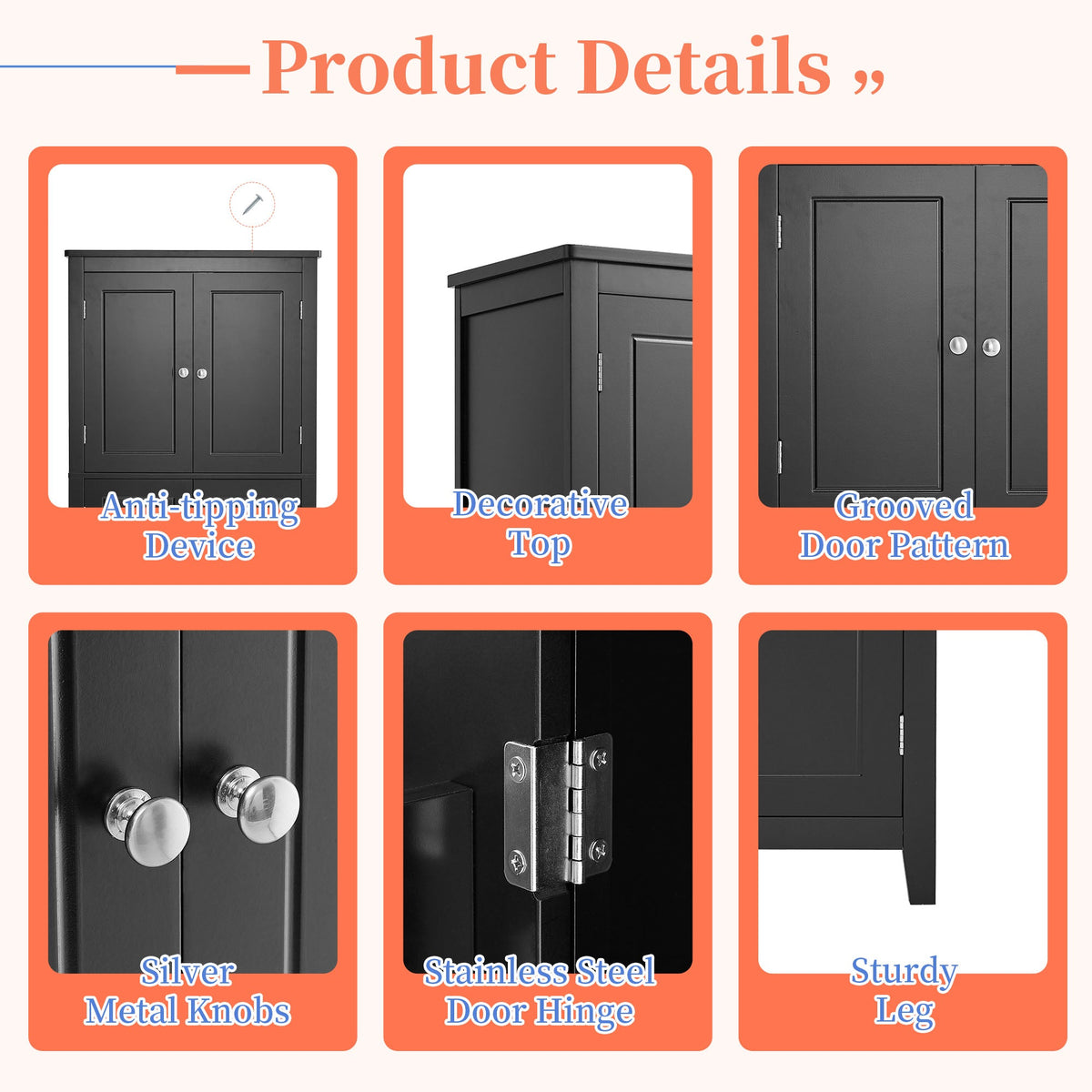 Bathroom Floor Storage Cabinet with Adjustable Shelves