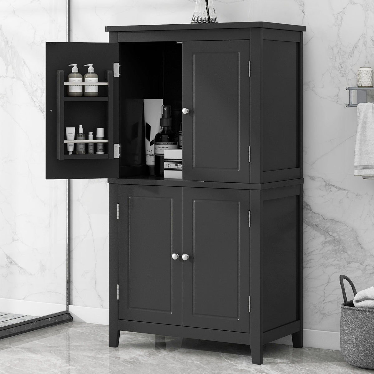 Bathroom Floor Storage Cabinet with Adjustable Shelves