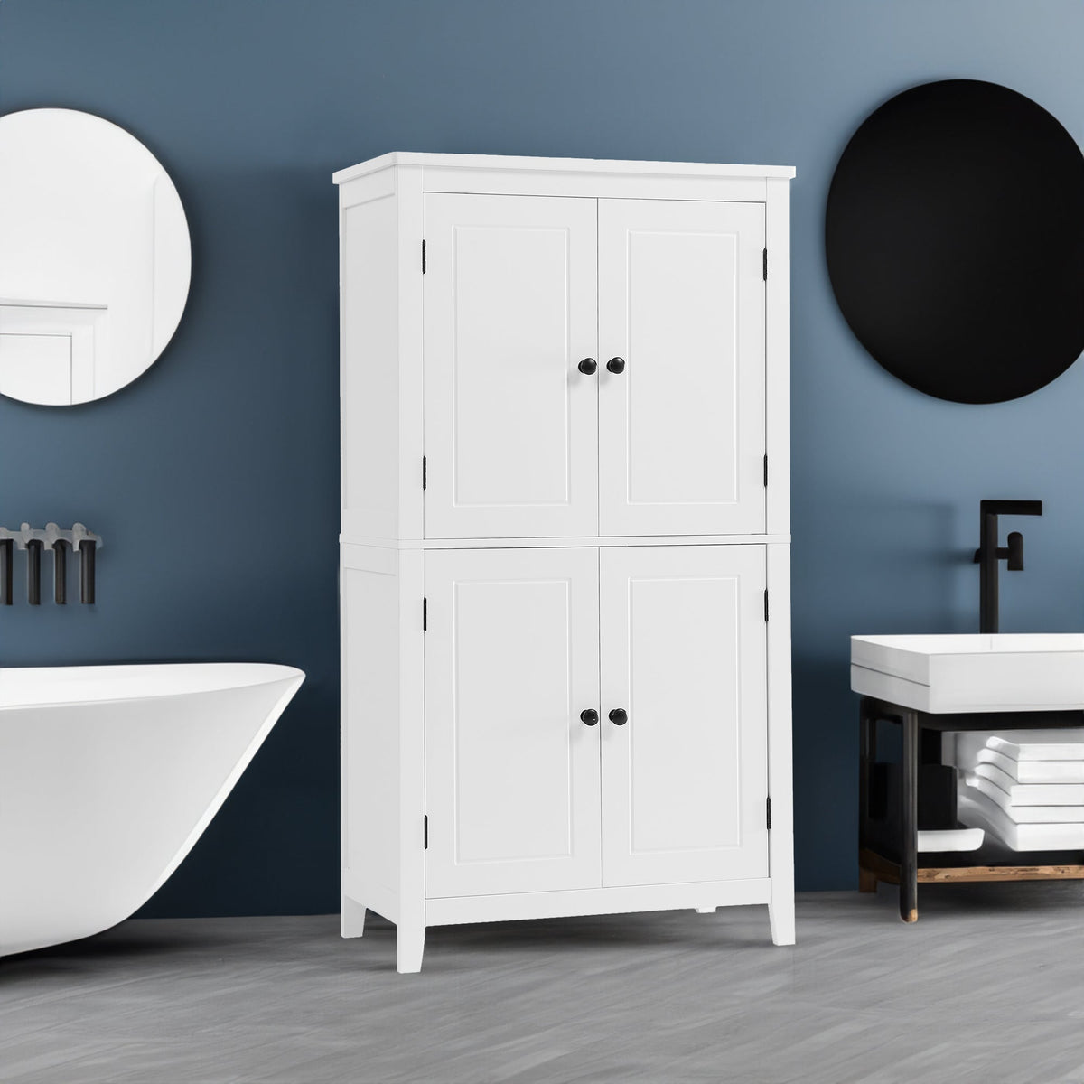 Bathroom Floor Storage Cabinet with Adjustable Shelves