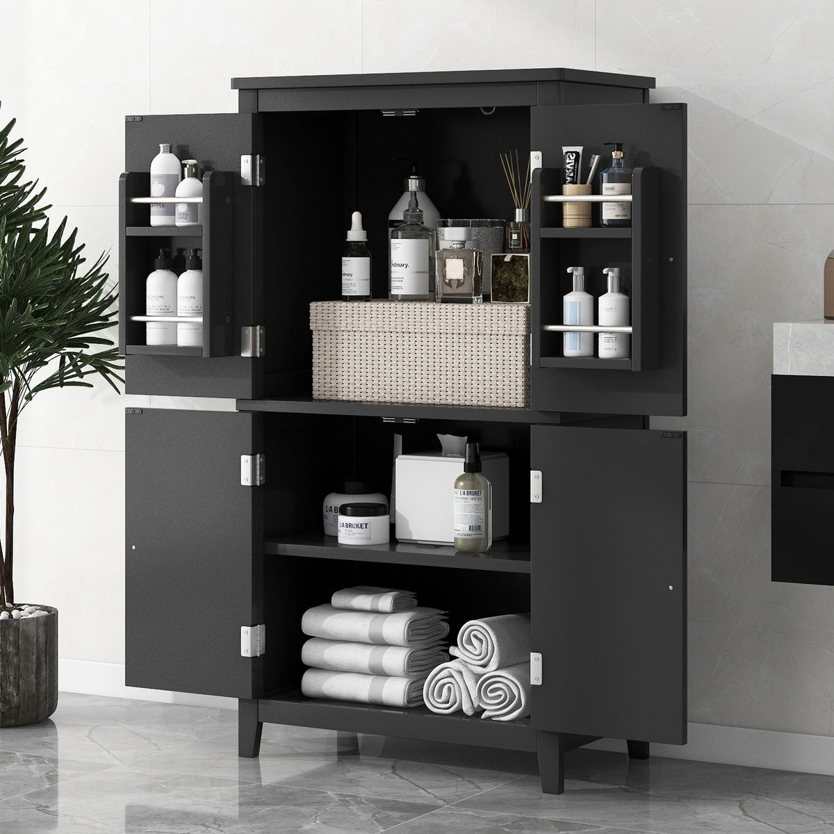Bathroom Floor Storage Cabinet with Adjustable Shelves