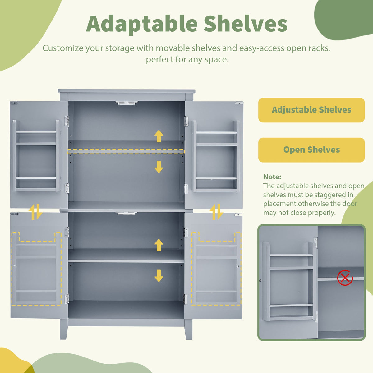 Bathroom Floor Storage Cabinet with Adjustable Shelves