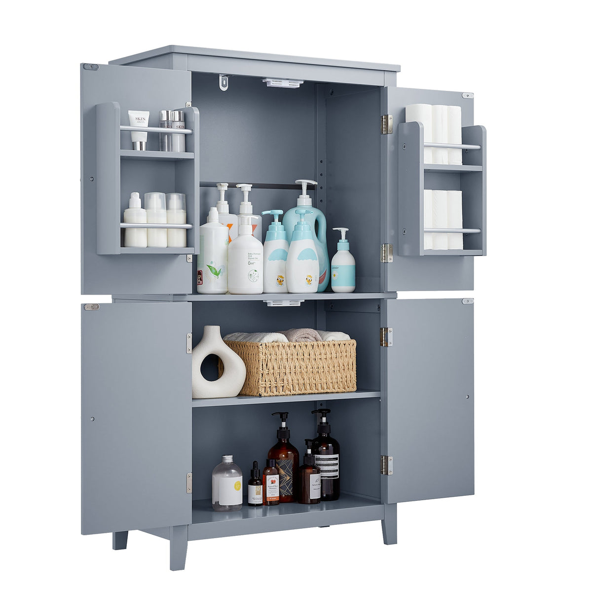 Bathroom Floor Storage Cabinet with Adjustable Shelves