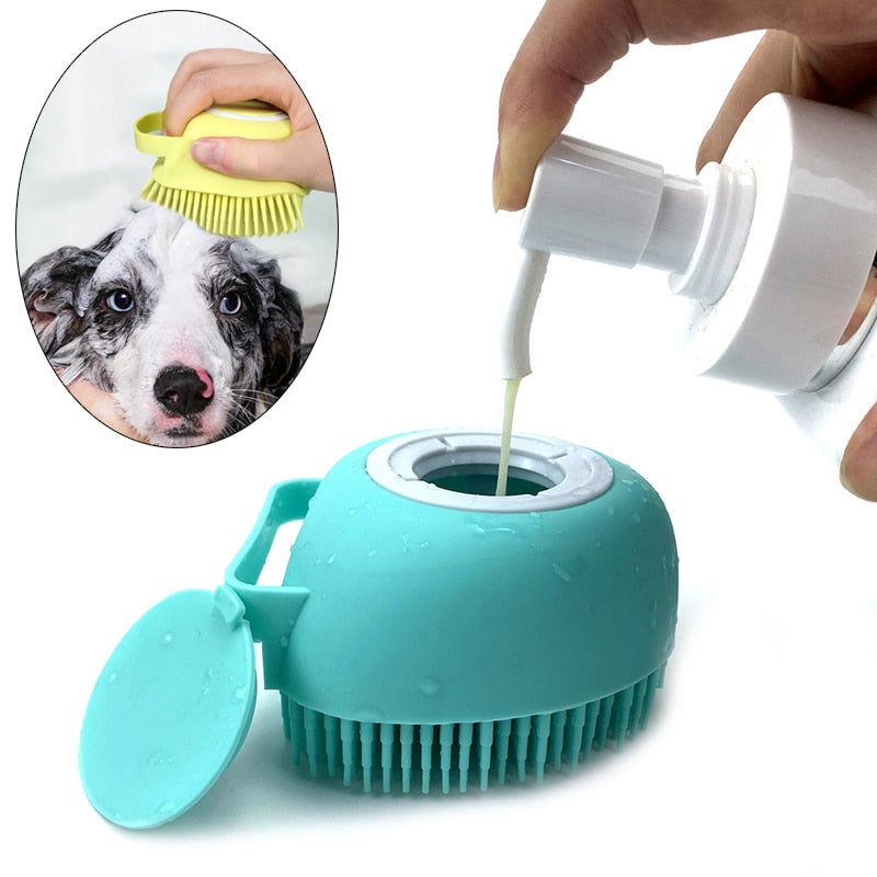 Silicone Pet Bath Brush With Built-In Shampoo Dispenser