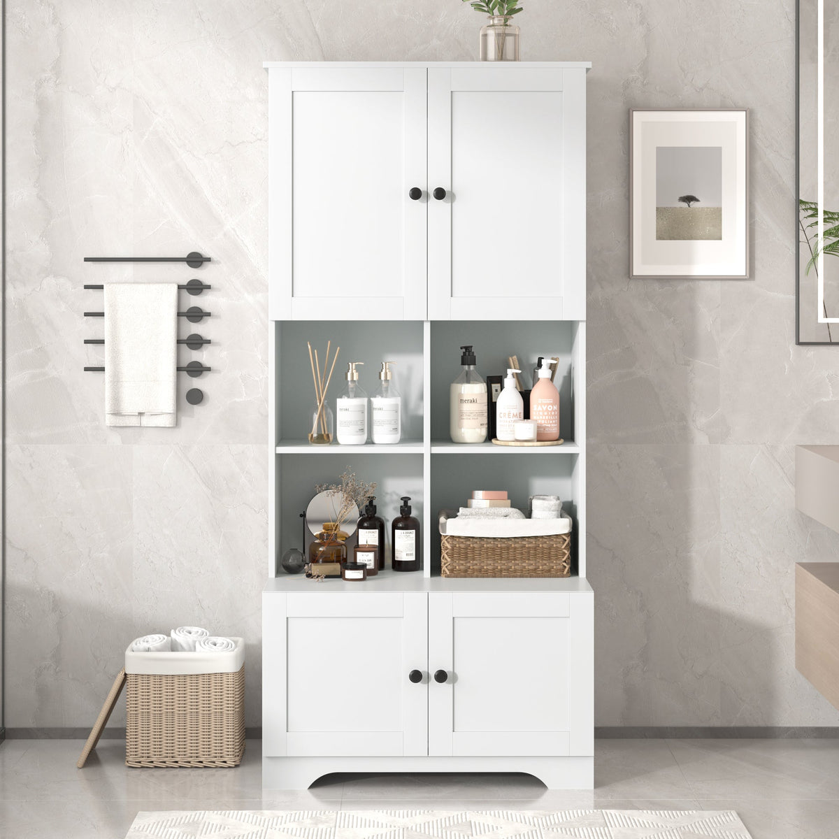 Tall Bathroom Storage Cabinet with Adjustable Shelf