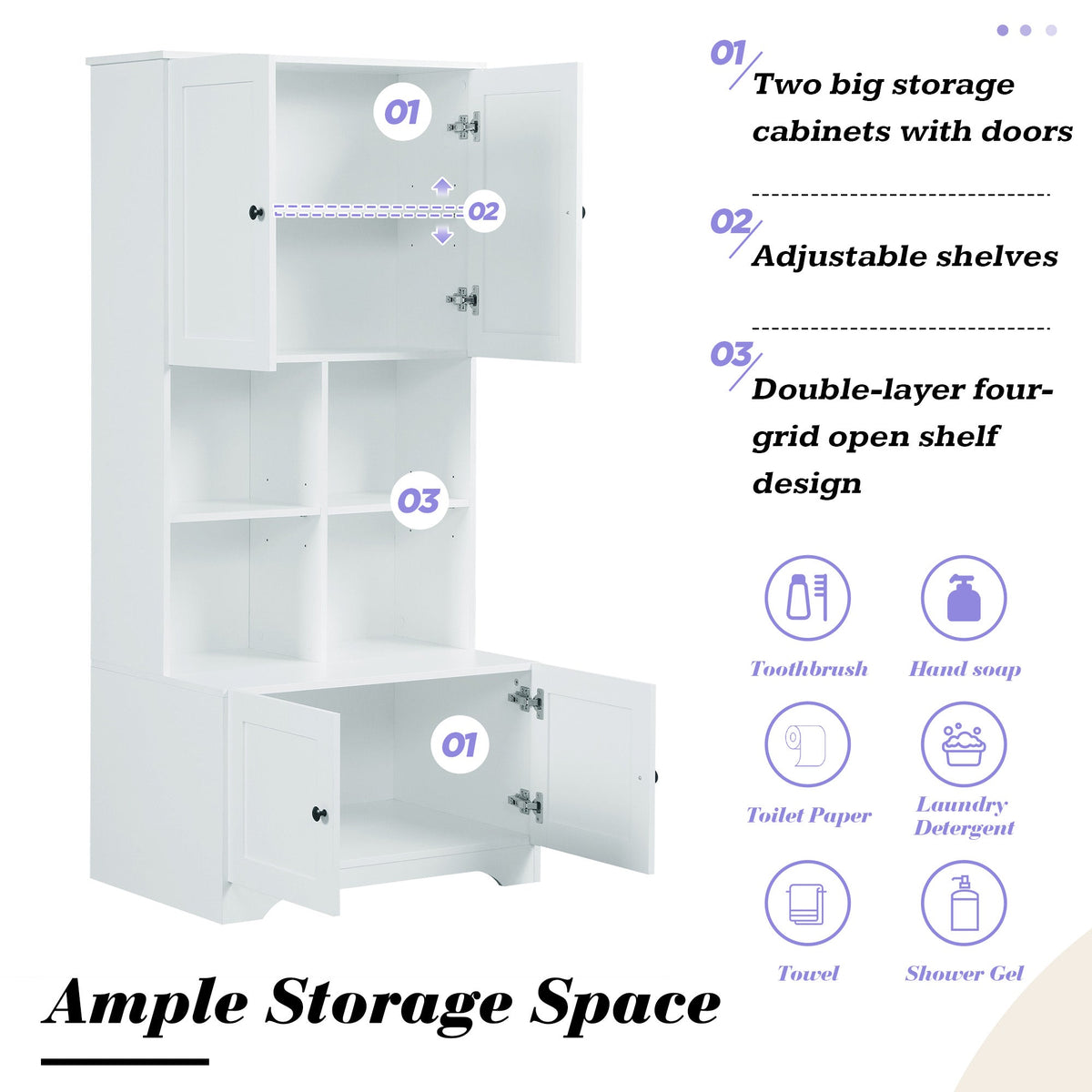 Tall Bathroom Storage Cabinet with Adjustable Shelf