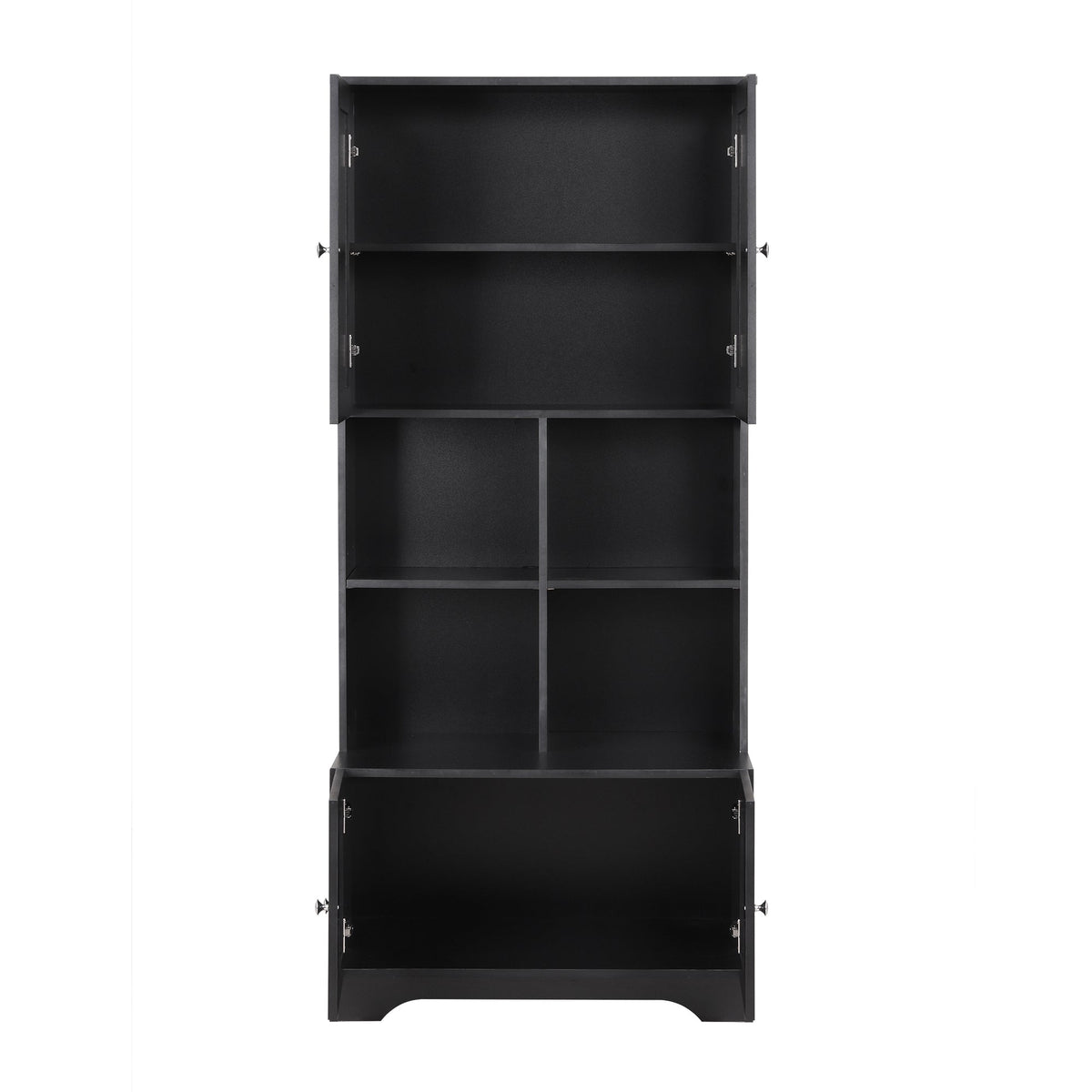Black Bathroom Storage Cabinet, 4 Doors and Open Shelves