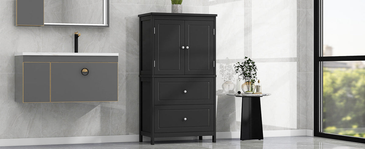 Black Bathroom Storage Cabinet with Doors & Drawers
