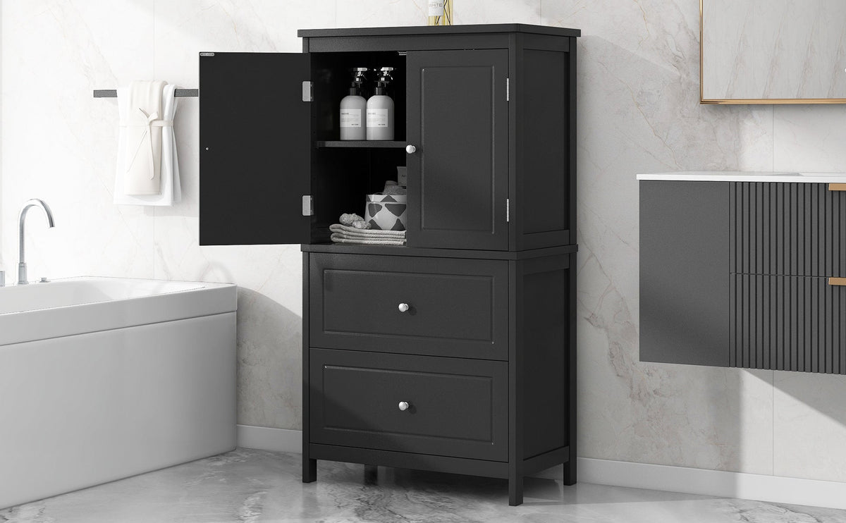 Black Bathroom Storage Cabinet with Doors & Drawers