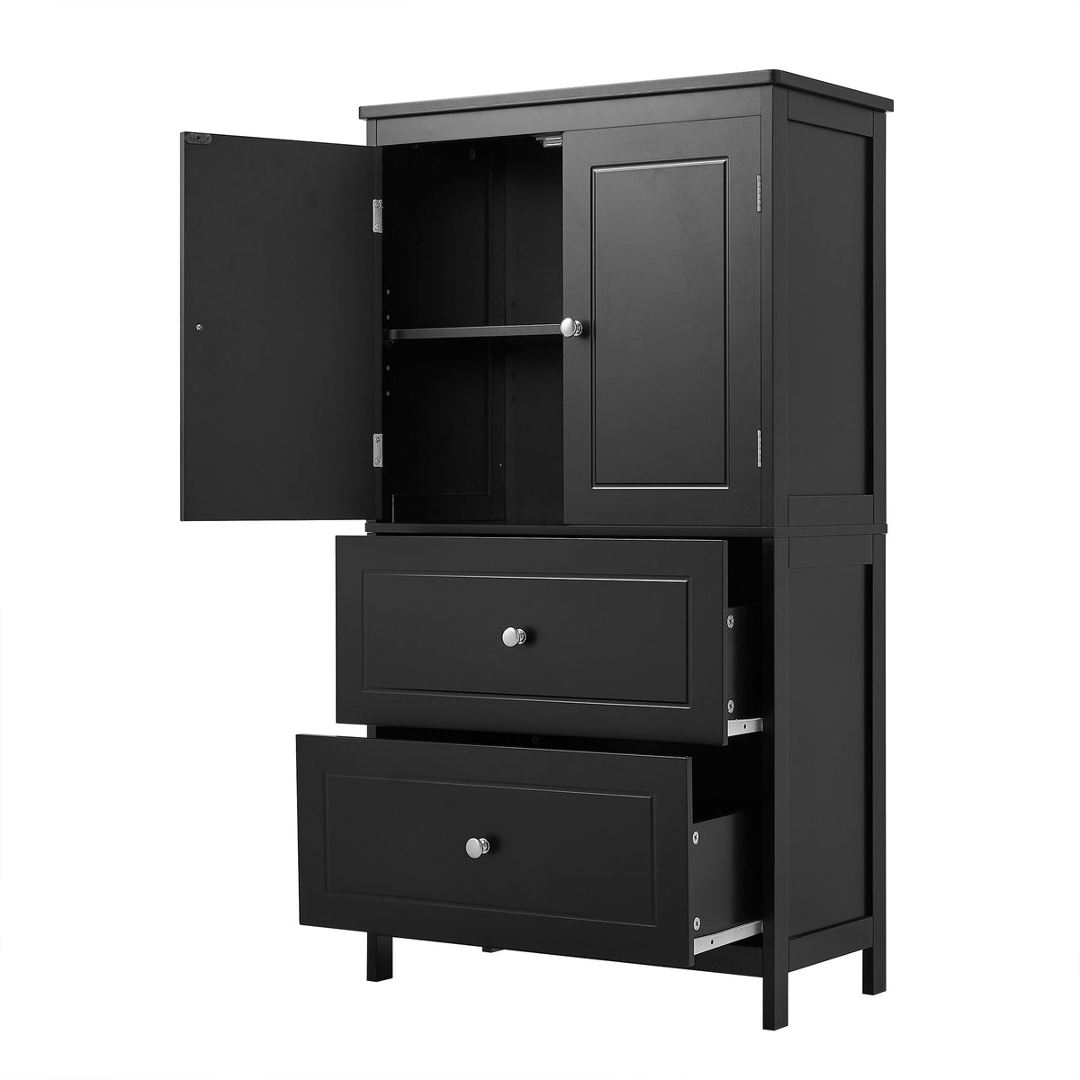 Black Bathroom Storage Cabinet with Doors & Drawers