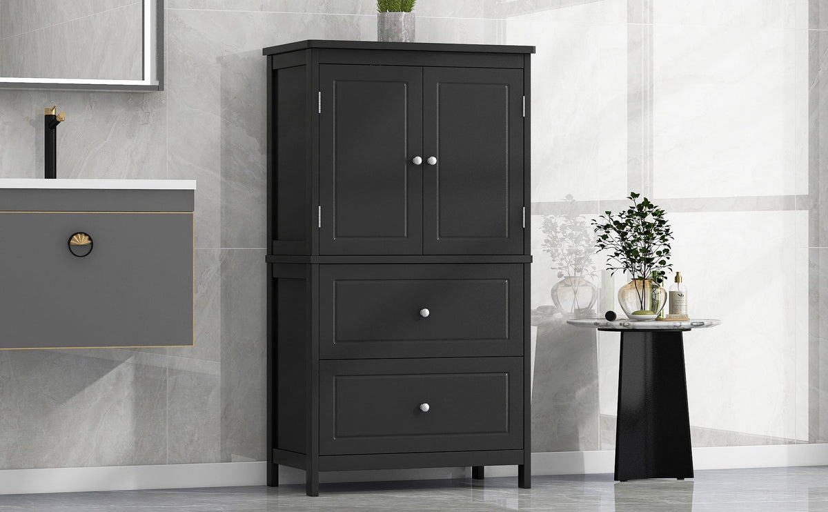 Black Bathroom Storage Cabinet with Doors & Drawers