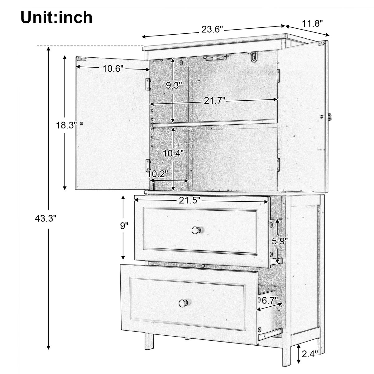 Black Bathroom Storage Cabinet with Doors & Drawers