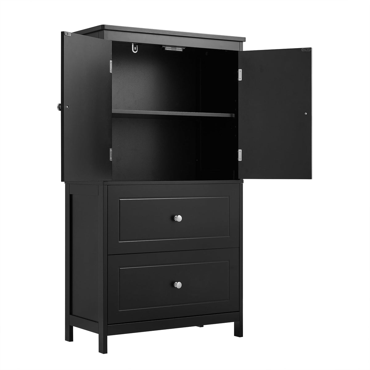 Black Bathroom Storage Cabinet with Doors & Drawers