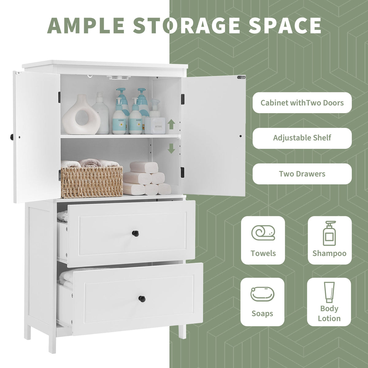 Bathroom Storage Cabinet with Doors, Drawers & Shelf