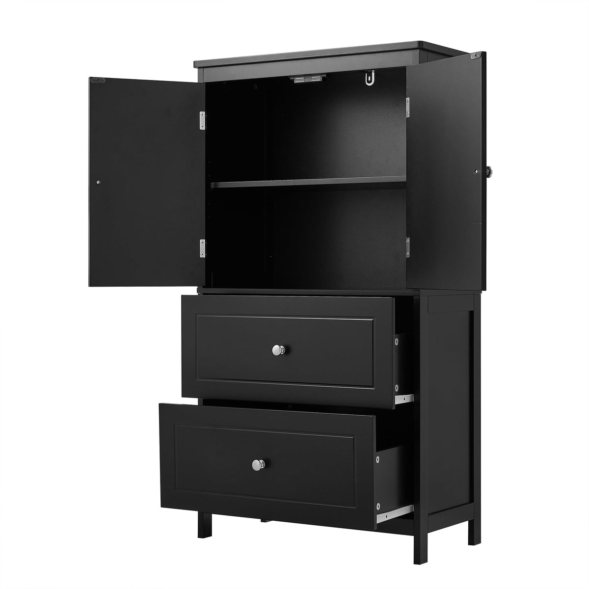 Black Bathroom Storage Cabinet with Doors & Drawers