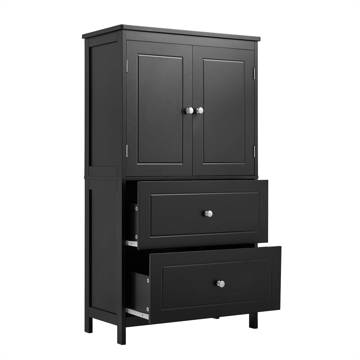 Black Bathroom Storage Cabinet with Doors & Drawers