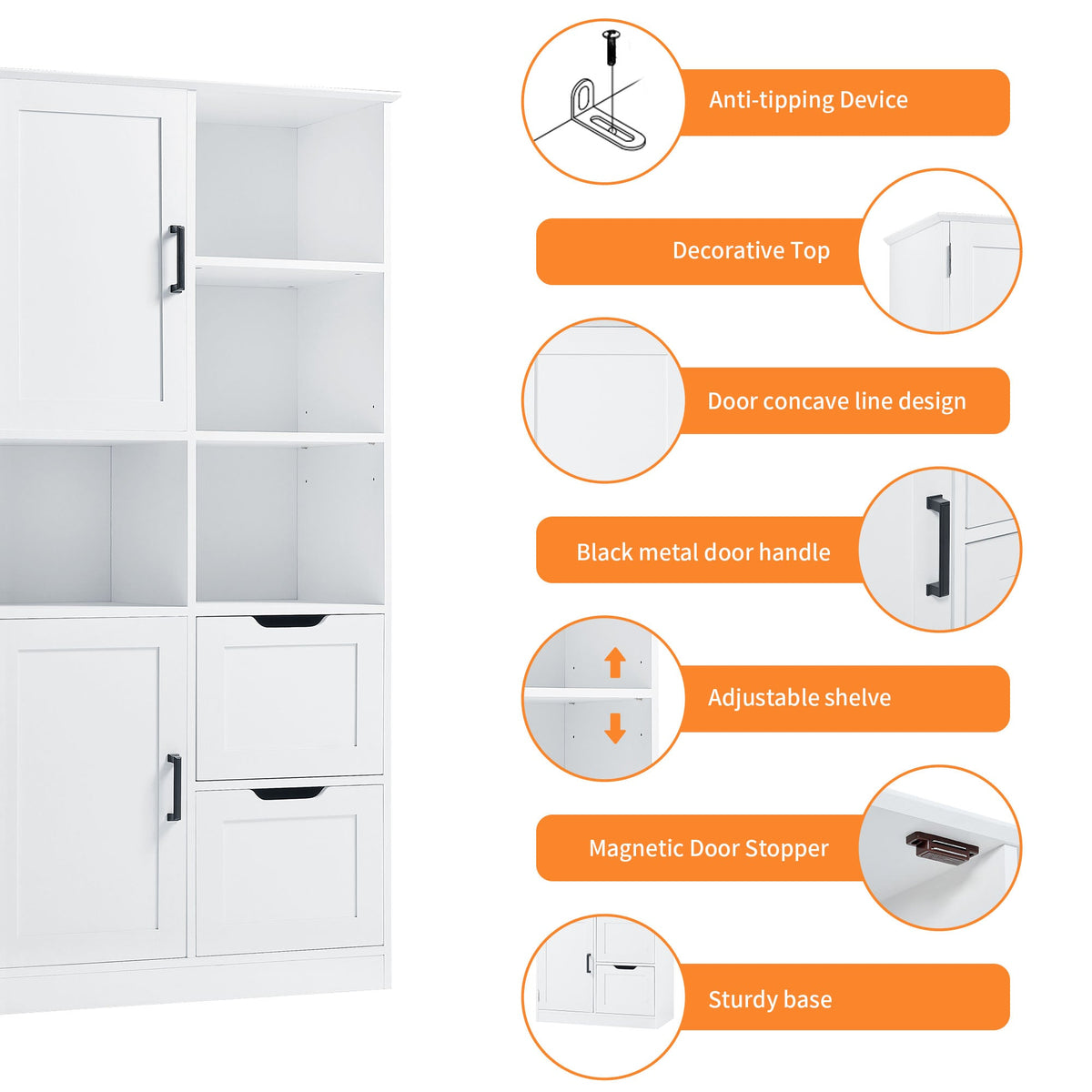 Bathroom Storage Cabinet with Doors, Drawers & Shelves