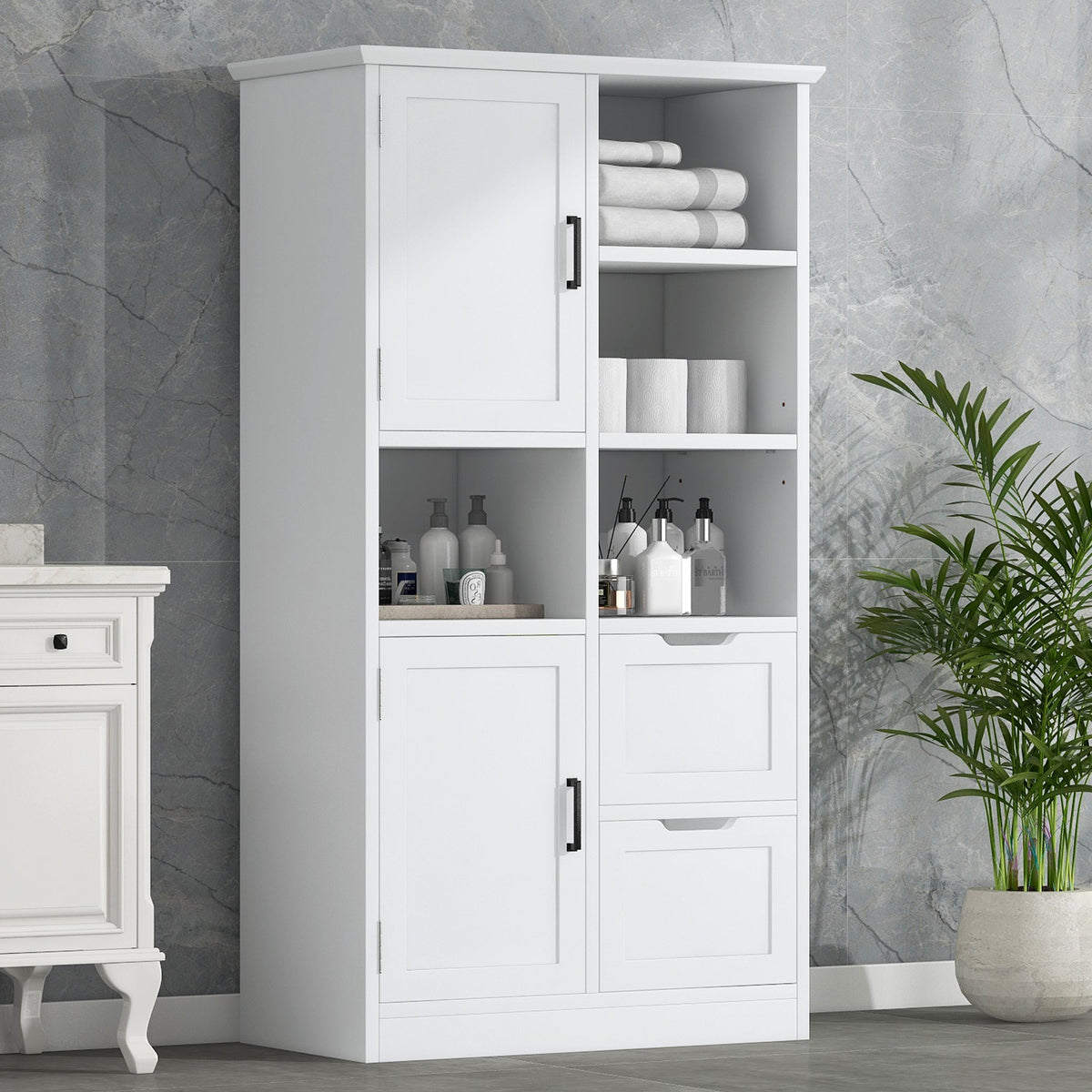 Bathroom Storage Cabinet with Doors, Drawers & Shelves