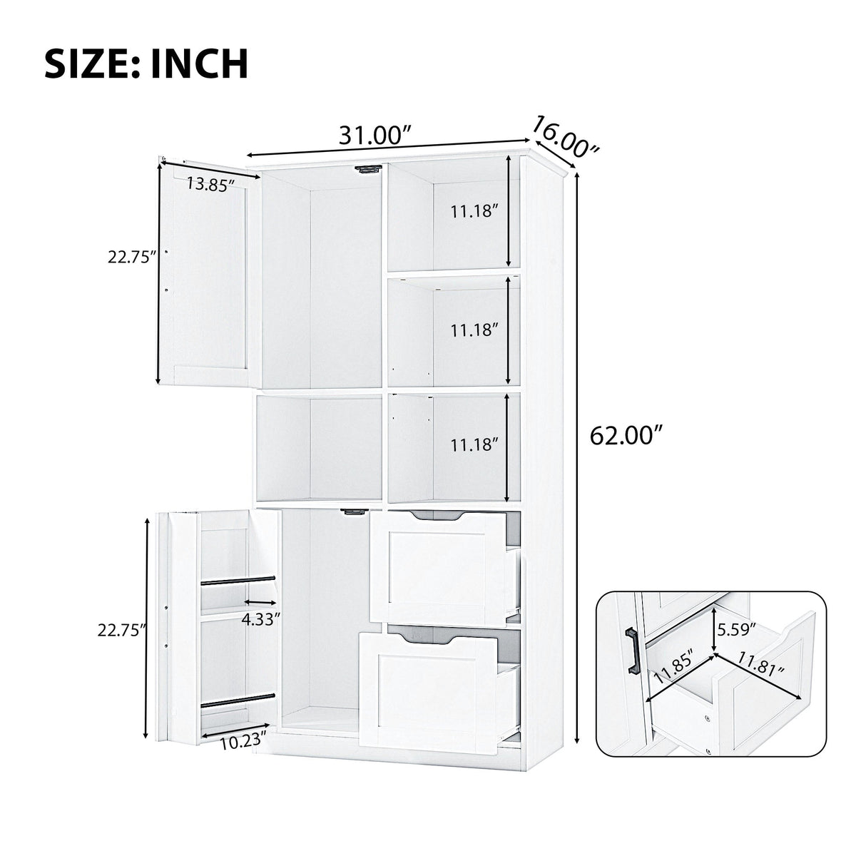 Bathroom Storage Cabinet with Doors, Drawers & Shelves