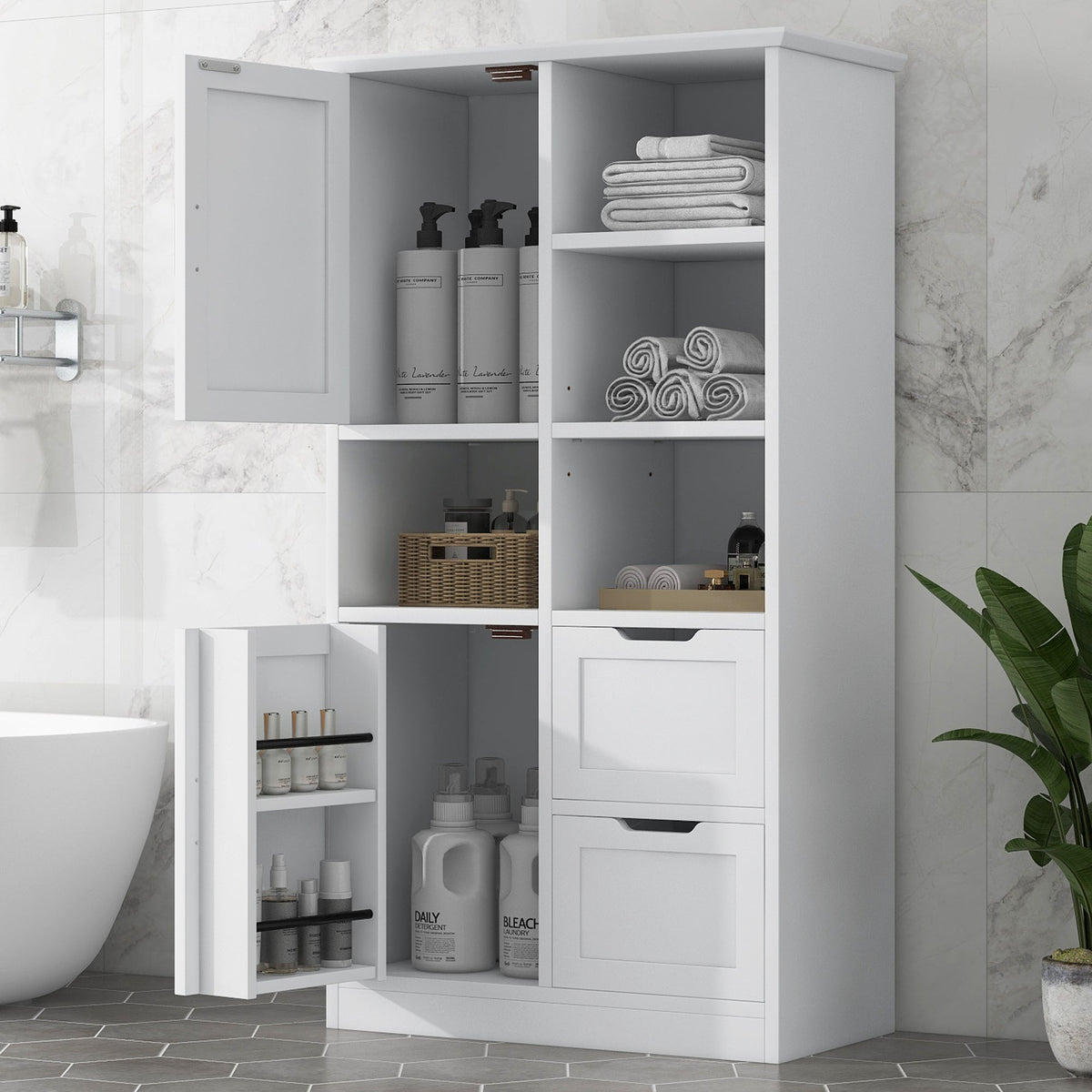 Bathroom Storage Cabinet with Doors, Drawers & Shelves