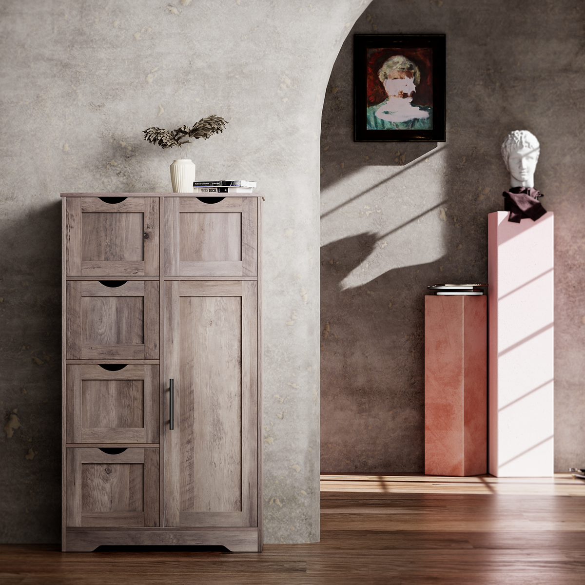 Bathroom Storage Cabinet with 5 Drawers and Closed Shelf