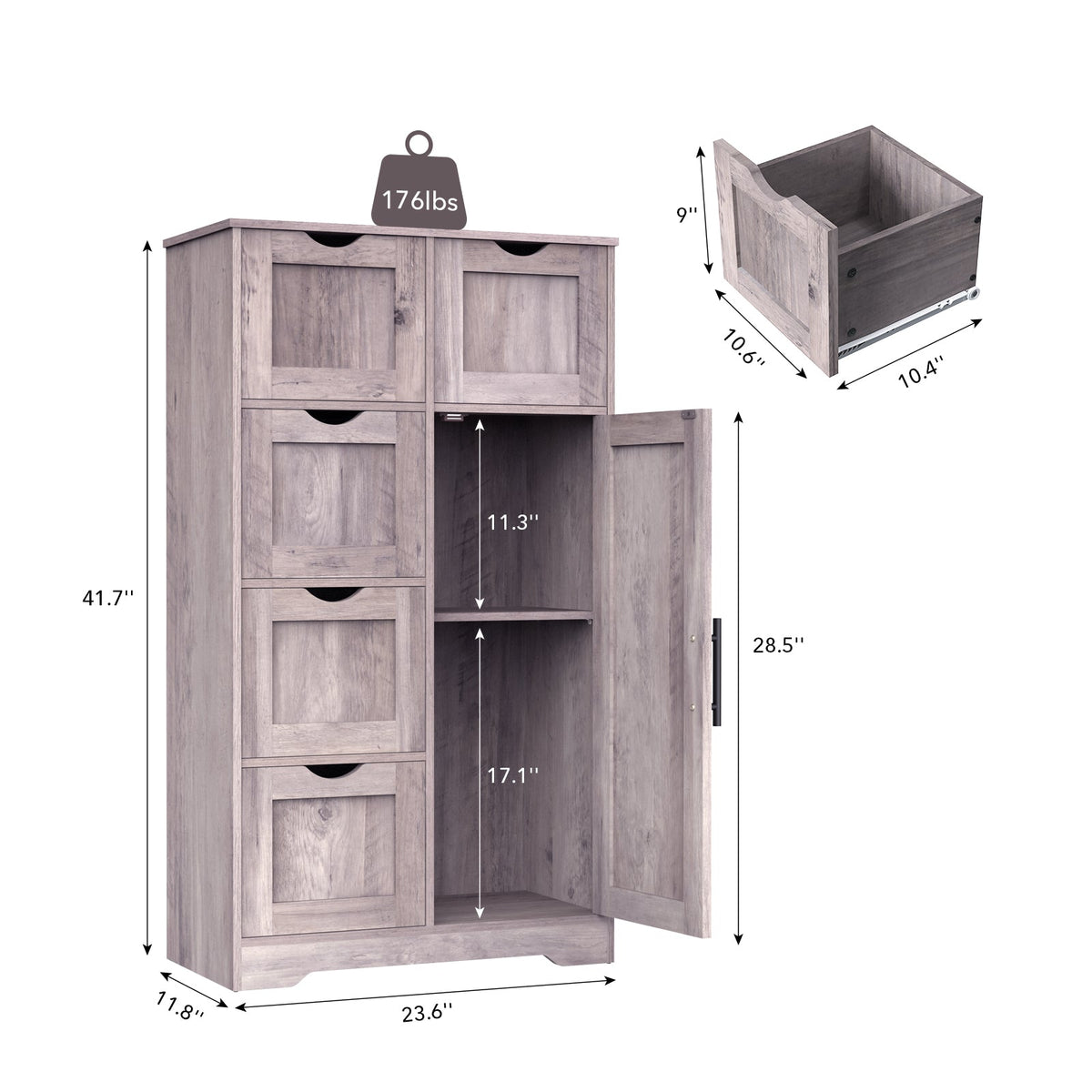Bathroom Storage Cabinet with 5 Drawers and Closed Shelf