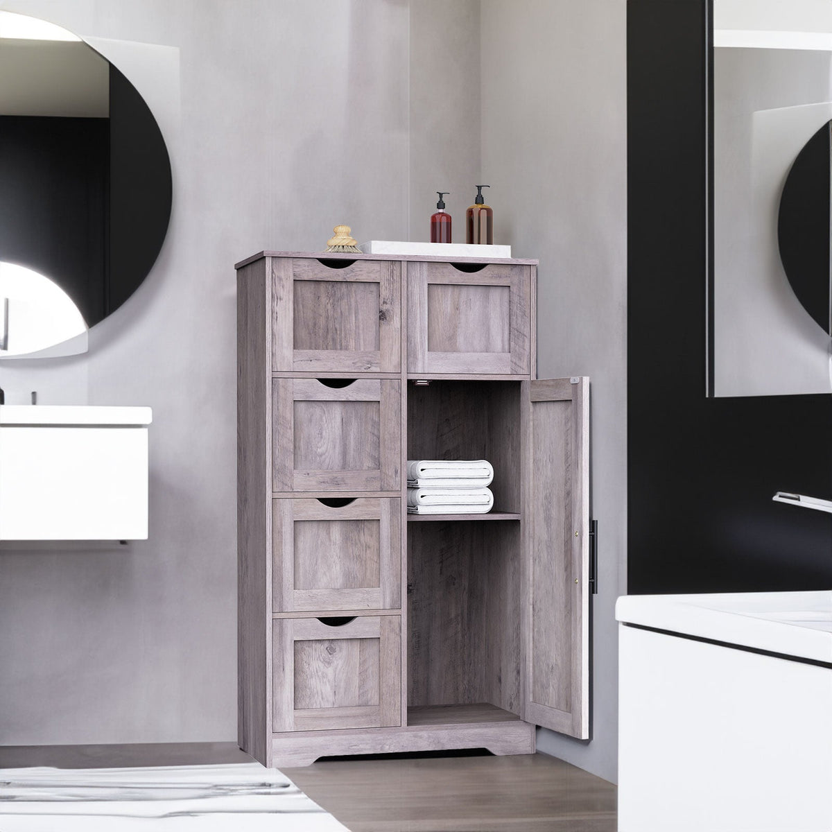 Bathroom Storage Cabinet with 5 Drawers and Closed Shelf