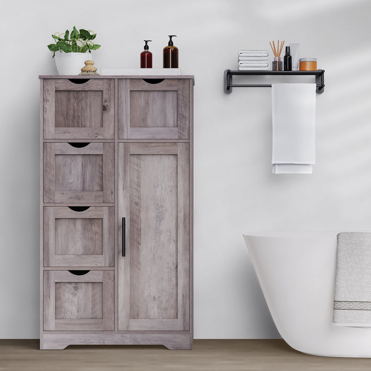 Bathroom Storage Cabinet with 5 Drawers and Closed Shelf