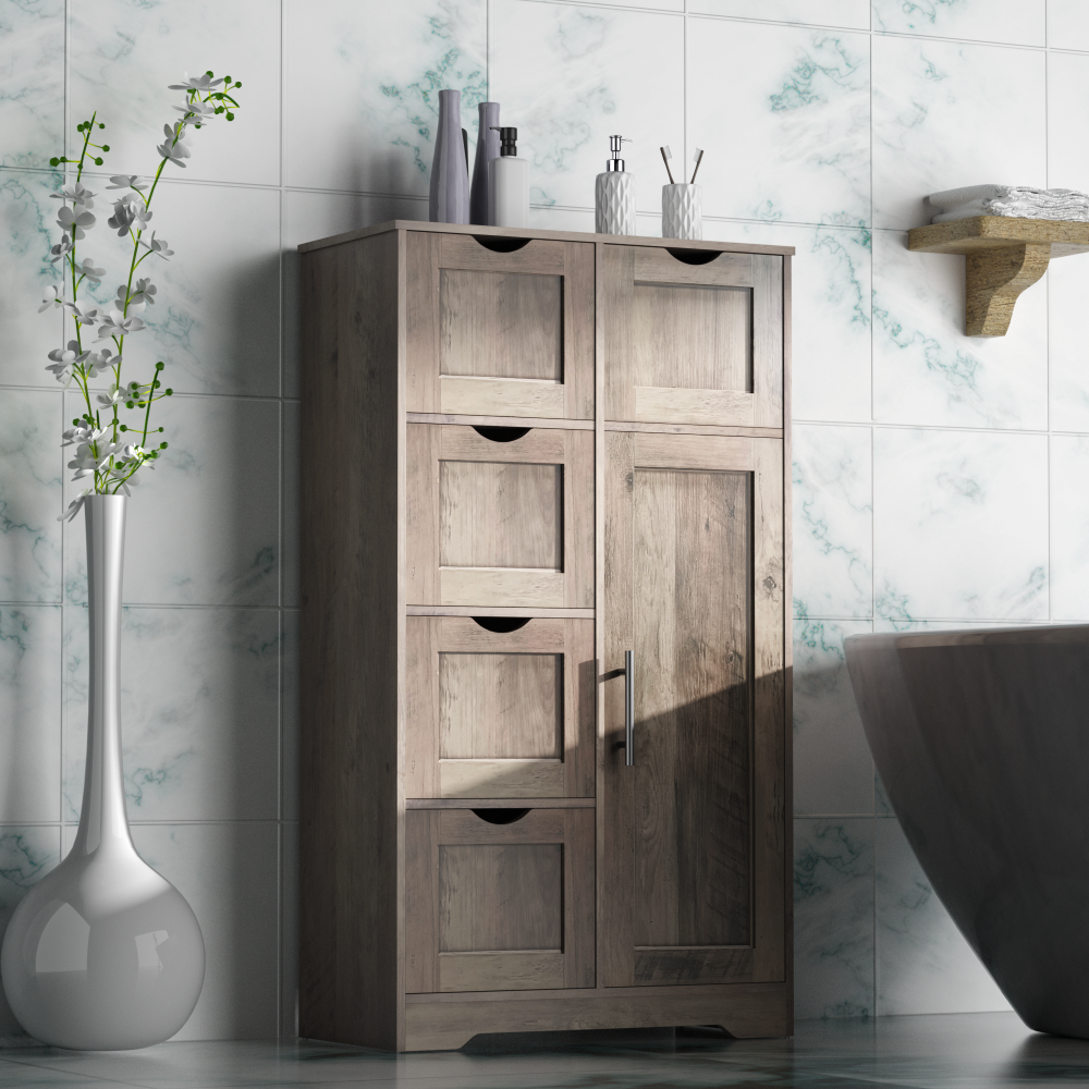 Bathroom Storage Cabinet with 5 Drawers and Closed Shelf
