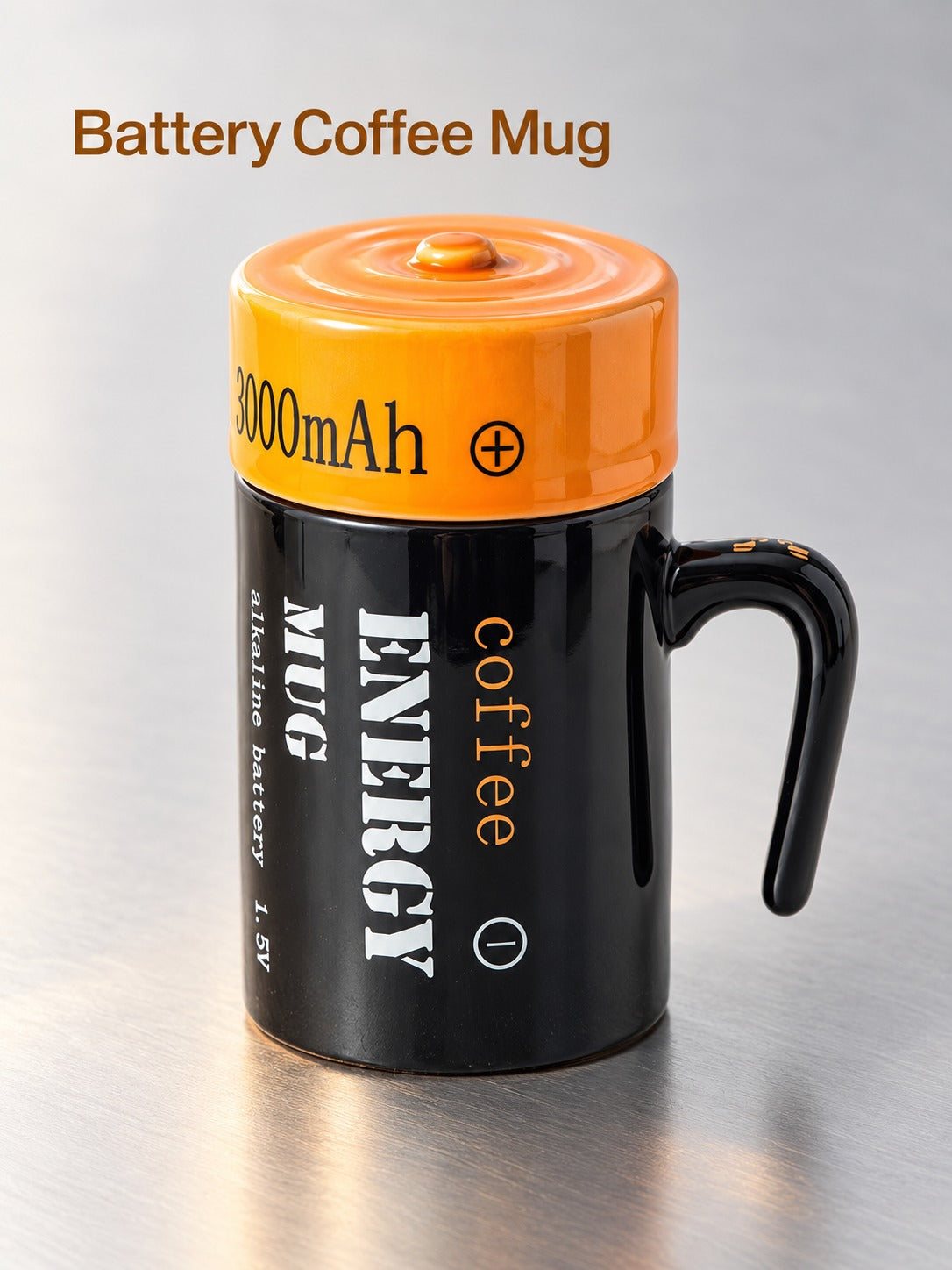 Novelty Battery Coffee Mug Set With Lid, Ceramic Gift