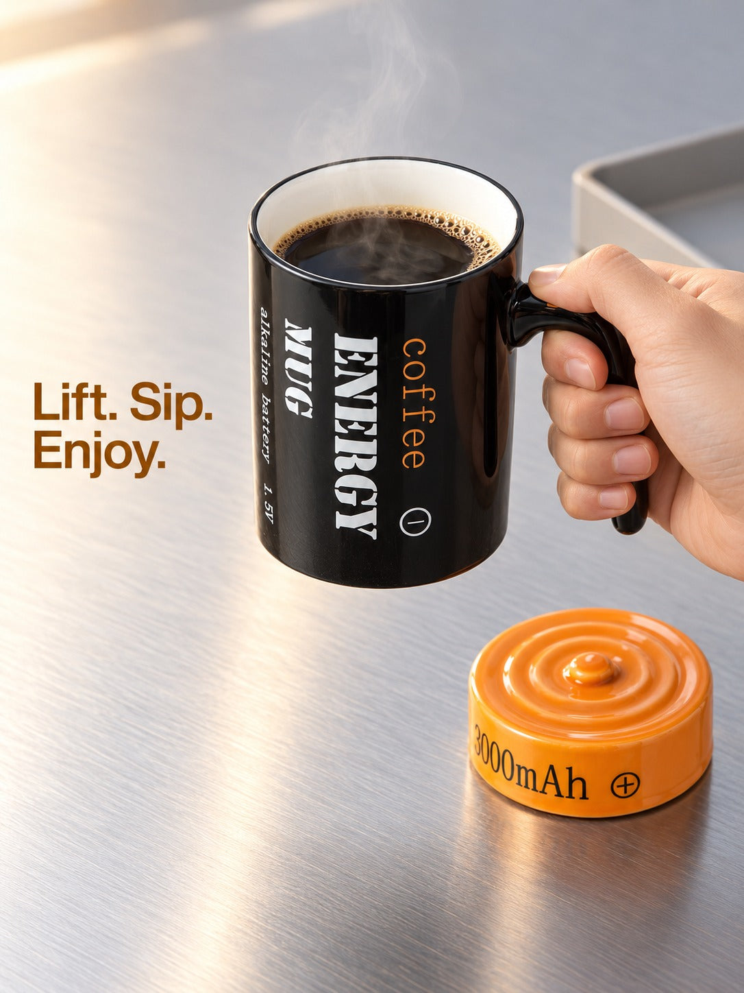 Novelty Battery Coffee Mug Set With Lid, Ceramic Gift