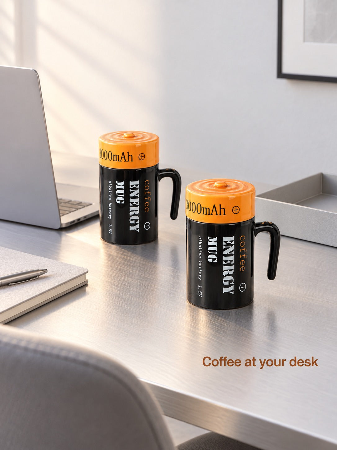 Novelty Battery Coffee Mug Set With Lid, Ceramic Gift