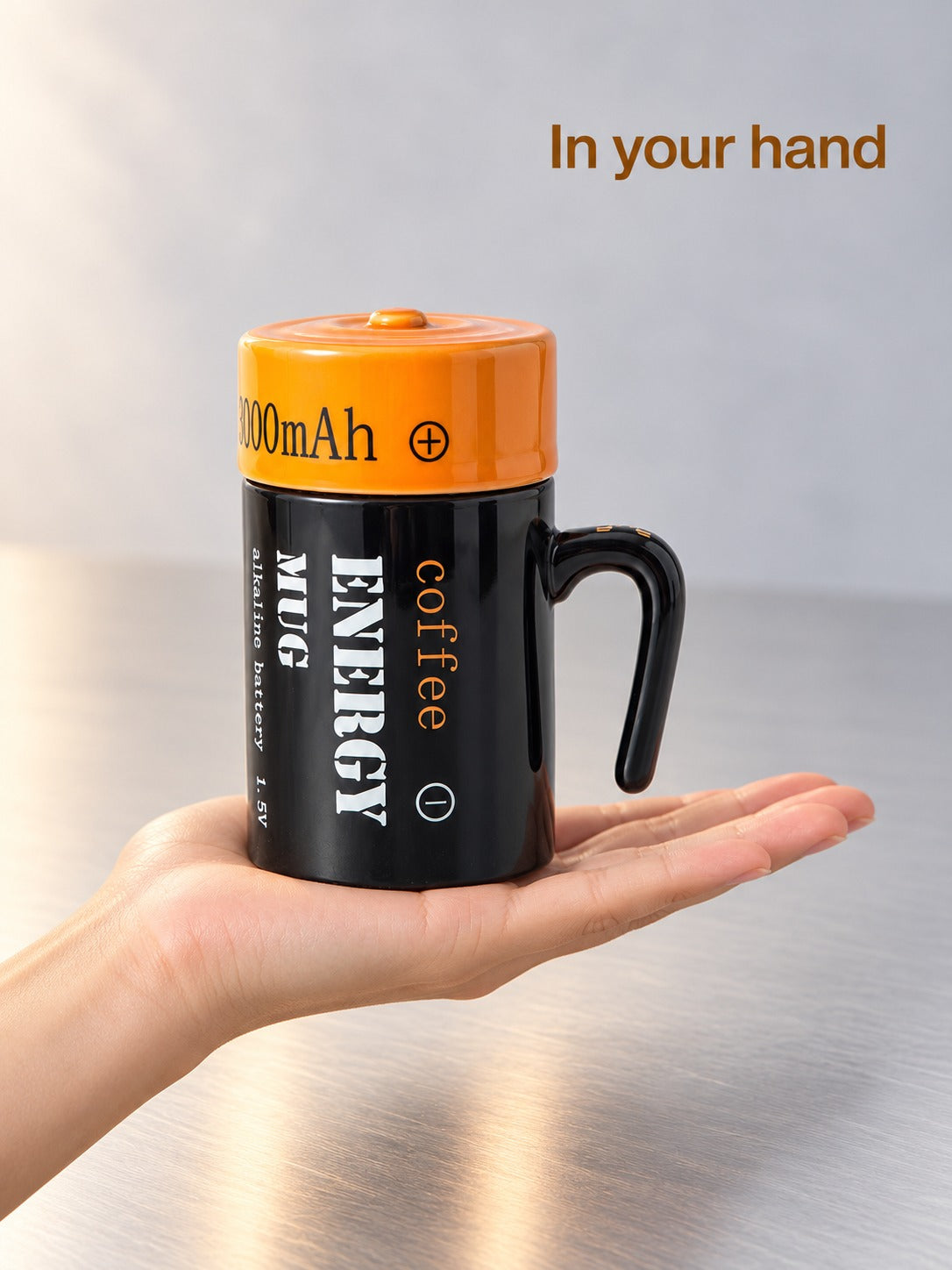 Novelty Battery Coffee Mug Set With Lid, Ceramic Gift