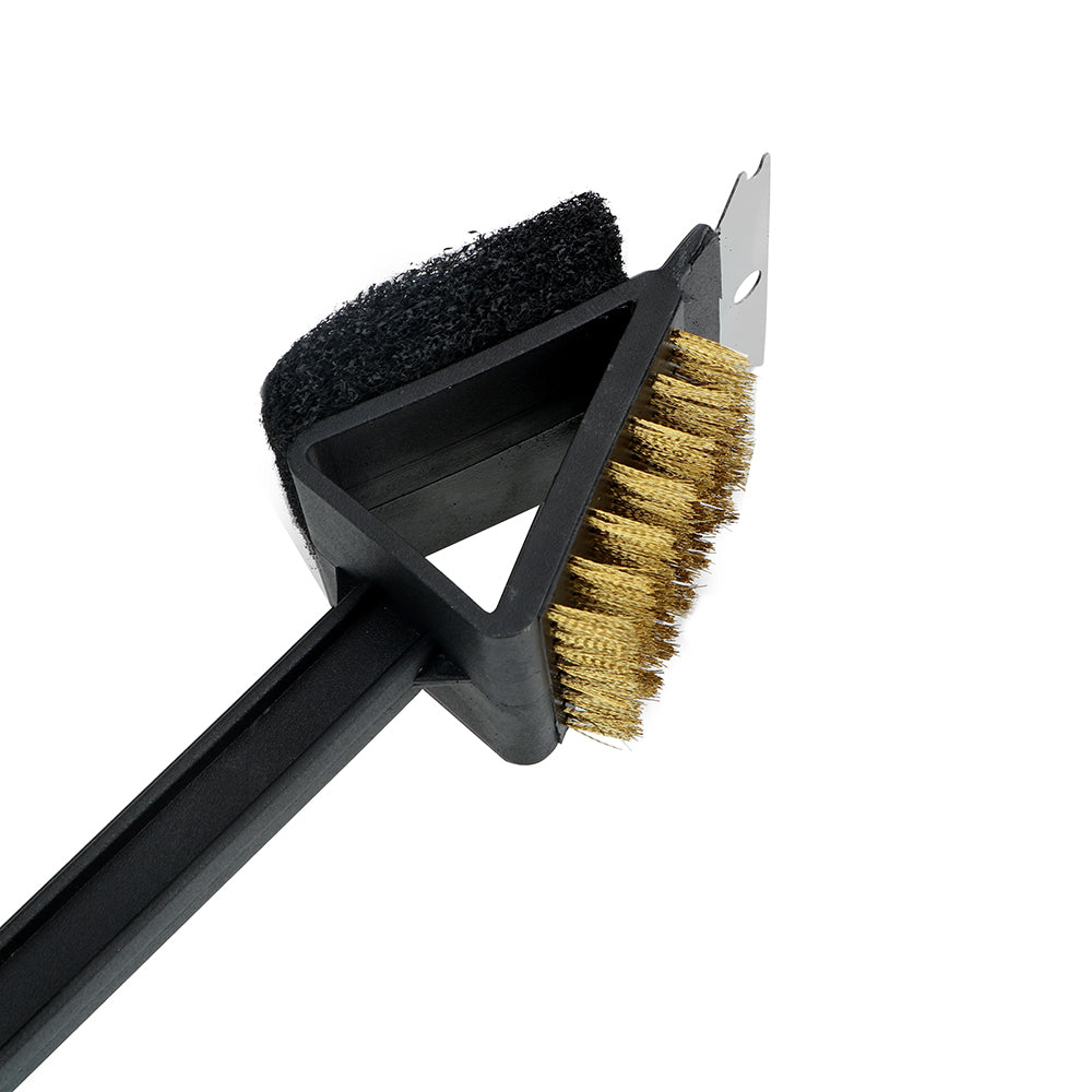 Long Handle Grill Brush 3-in-1 Wire, Sponge & Scraper