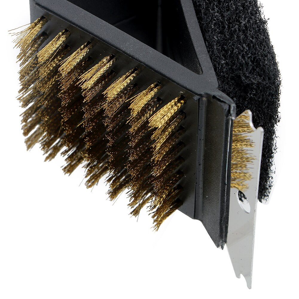 Long Handle Grill Brush 3-in-1 Wire, Sponge & Scraper